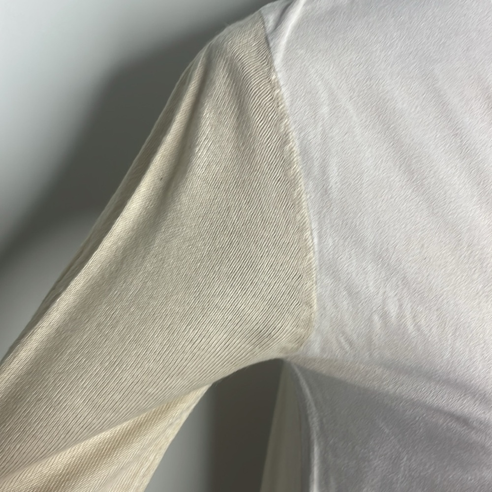 Olivaceous Anthropologie Mixed Fabric L/S Top. Cream Colored - Picture 7 of 9